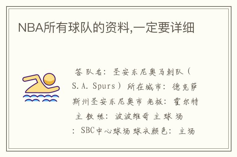 NBA所有球队的资料,一定要详细