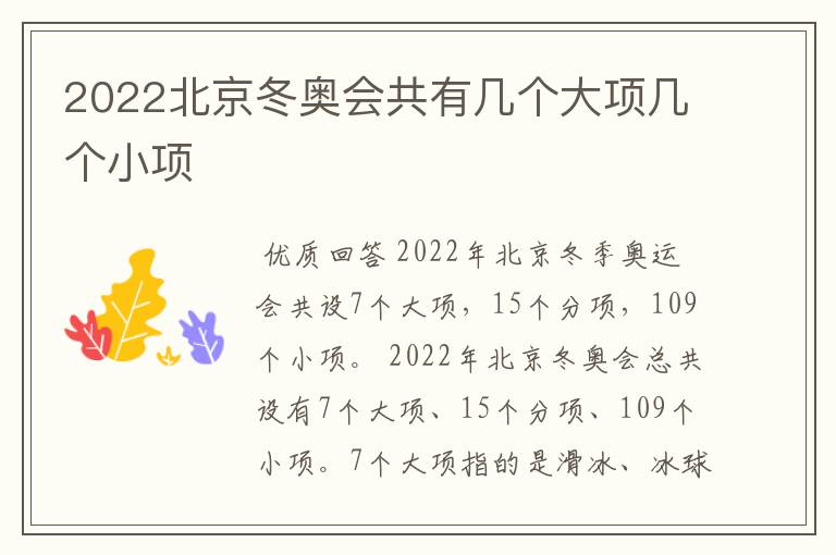2022北京冬奥会共有几个大项几个小项