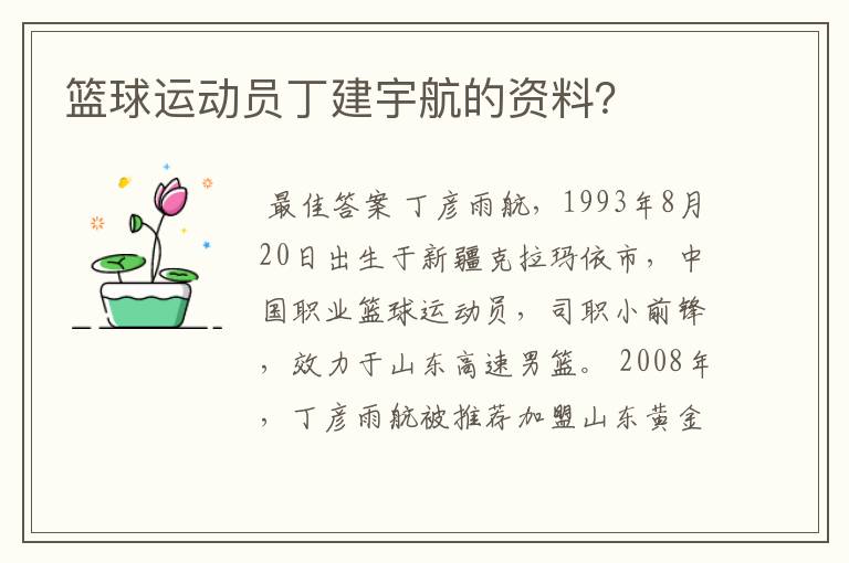 篮球运动员丁建宇航的资料?