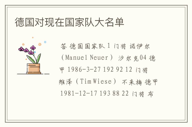 德国对现在国家队大名单