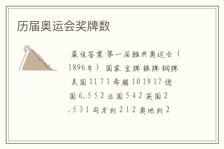 历届奥运会奖牌数