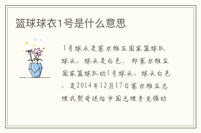 篮球球衣1号是什么意思