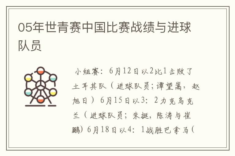 05年世青赛中国比赛战绩与进球队员