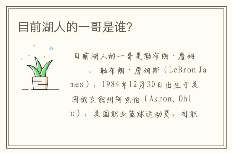 目前湖人的一哥是谁?