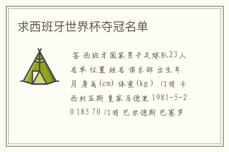 求西班牙世界杯夺冠名单