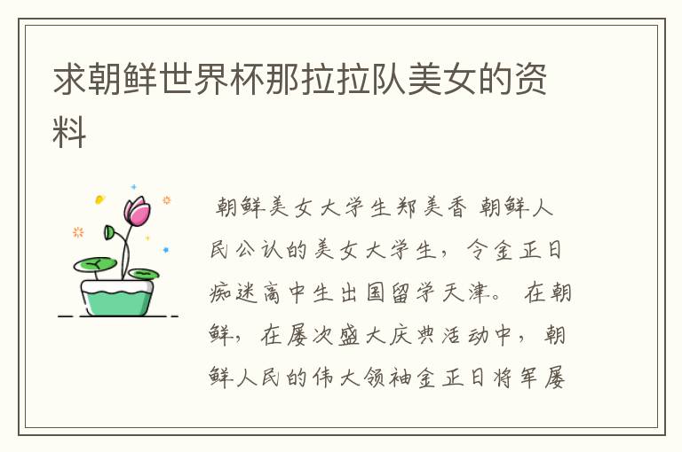 求朝鲜世界杯那拉拉队美女的资料
