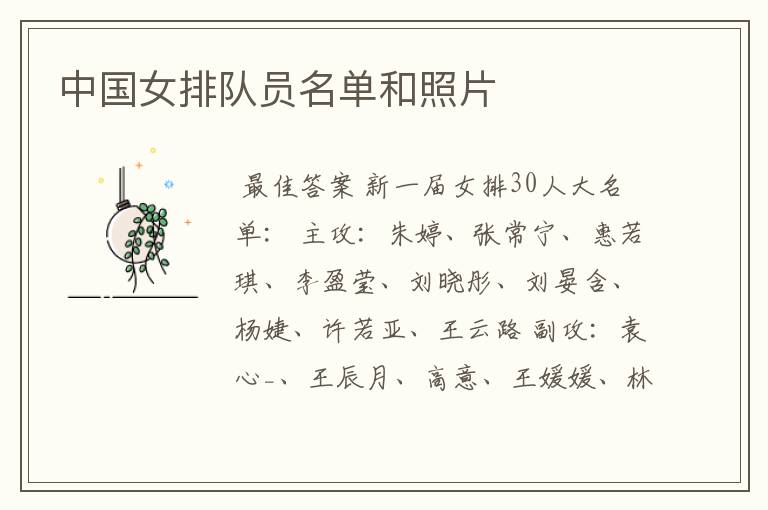 中国女排队员名单和照片