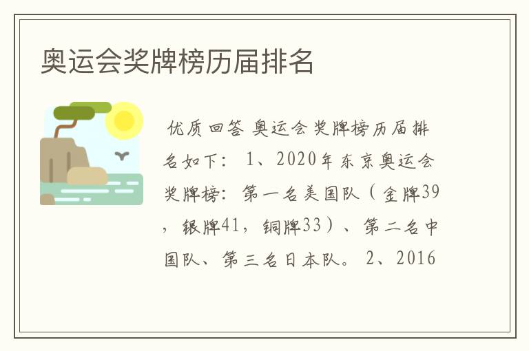 奥运会奖牌榜历届排名