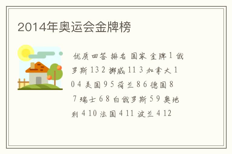 2014年奥运会金牌榜