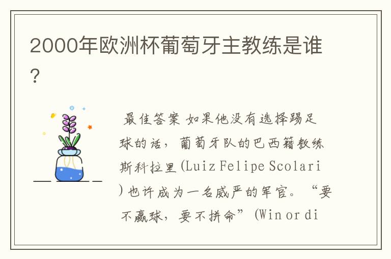 2000年欧洲杯葡萄牙主教练是谁?