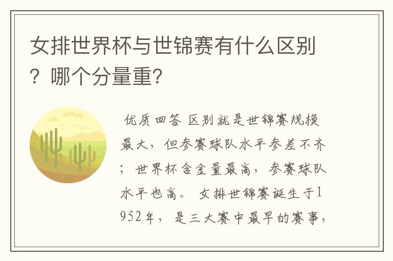 女排世界杯与世锦赛有什么区别?哪个分量重?