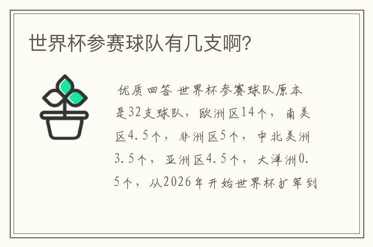 世界杯参赛球队有几支啊?