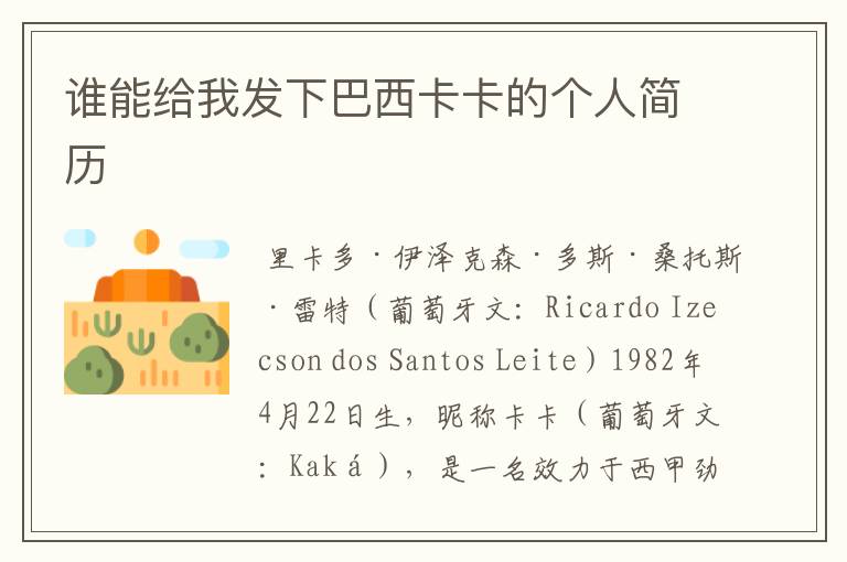 谁能给我发下巴西卡卡的个人简历