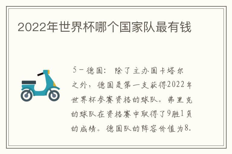 2022年世界杯哪个国家队最有钱