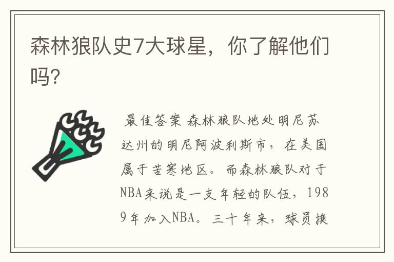 森林狼队史7大球星,你了解他们吗?