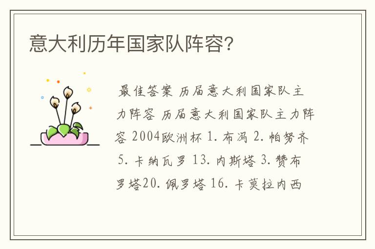 意大利历年国家队阵容?