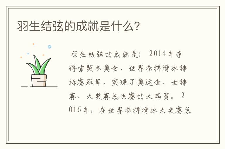 羽生结弦的成就是什么?