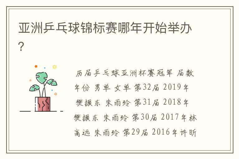 亚洲乒乓球锦标赛哪年开始举办?