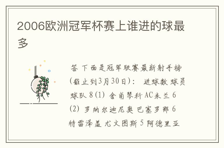 2006欧洲冠军杯赛上谁进的球最多