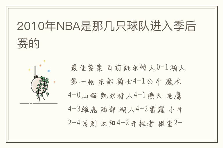 2010年NBA是那几只球队进入季后赛的