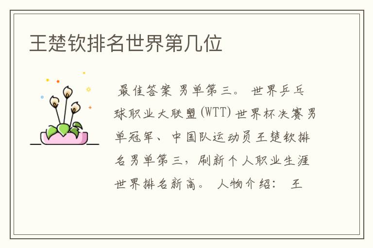 王楚钦排名世界第几位