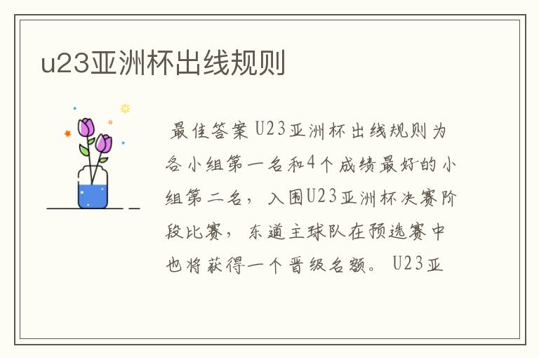 u23亚洲杯出线规则