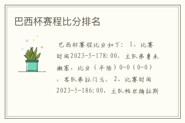 巴西杯赛程比分排名