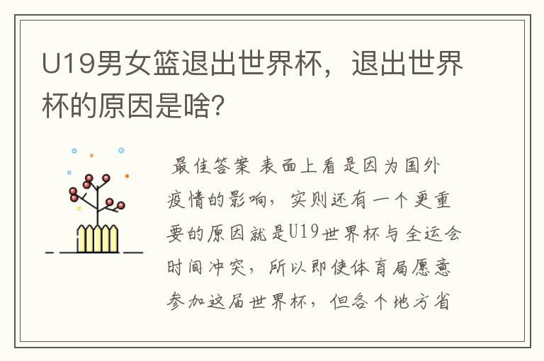 U19男女篮退出世界杯,退出世界杯的原因是啥?
