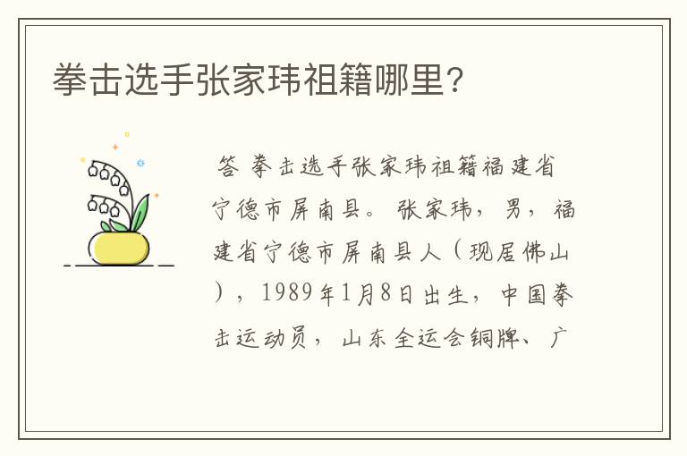 拳击选手张家玮祖籍哪里?