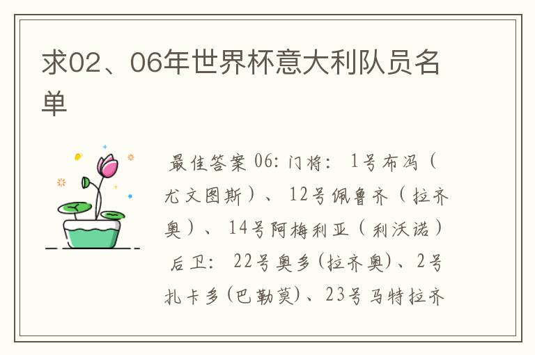 求02、06年世界杯意大利队员名单