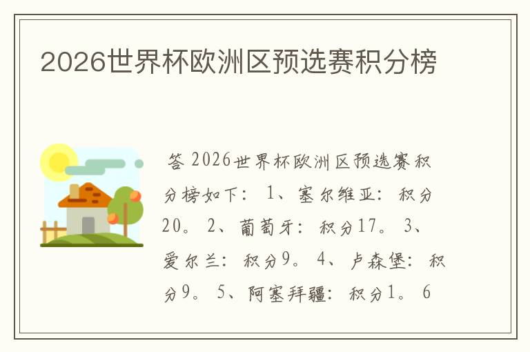 2026世界杯欧洲区预选赛积分榜