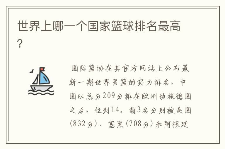 世界上哪一个国家篮球排名最高?