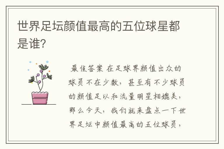 世界足坛颜值最高的五位球星都是谁?