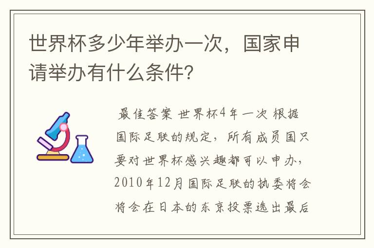 世界杯多少年举办一次,国家申请举办有什么条件?