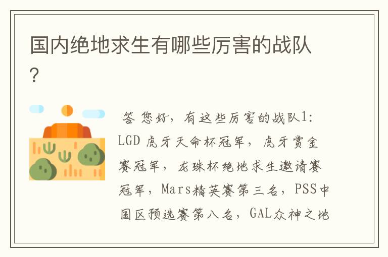 国内绝地求生有哪些厉害的战队?