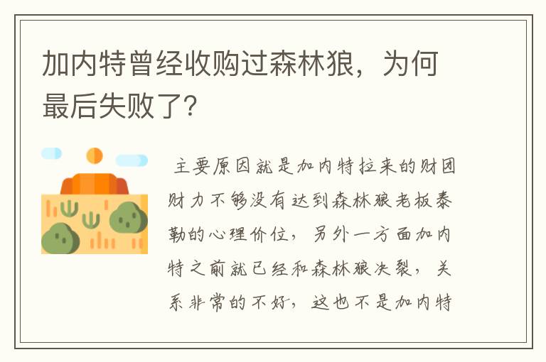 加内特曾经收购过森林狼,为何最后失败了?
