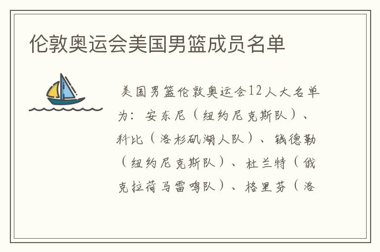 伦敦奥运会美国男篮成员名单