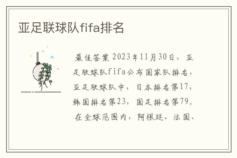 亚足联球队fifa排名