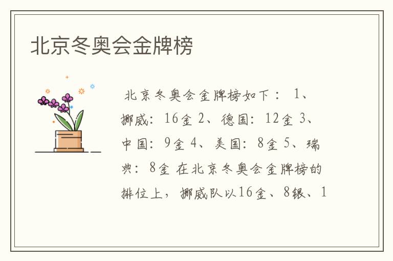 北京冬奥会金牌榜