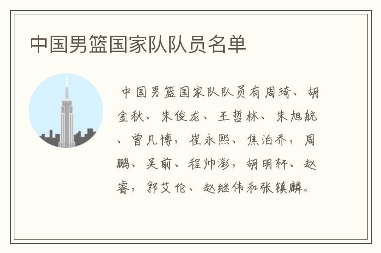 中国男篮国家队队员名单