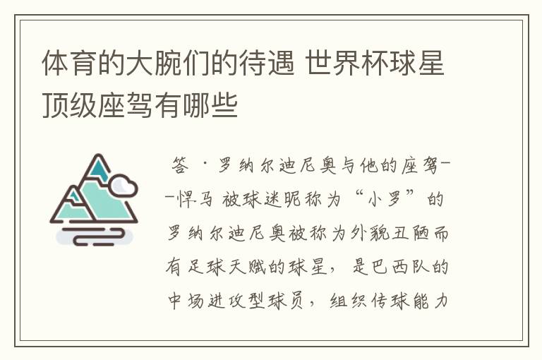 体育的大腕们的待遇 世界杯球星顶级座驾有哪些