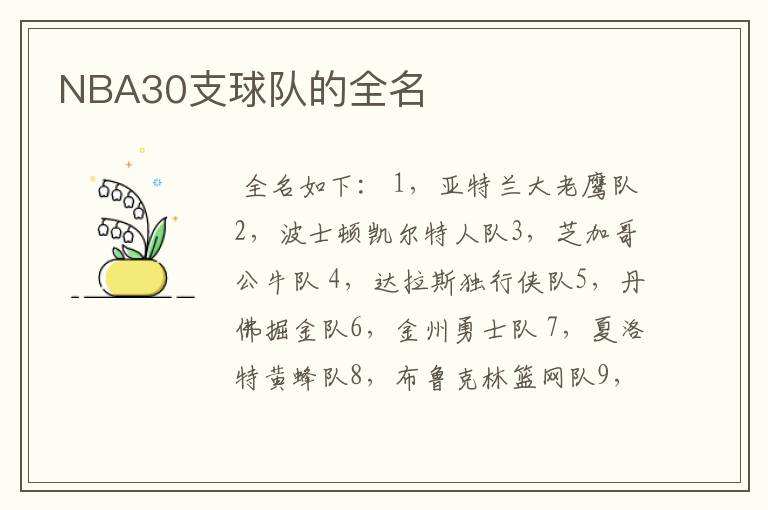 NBA30支球队的全名