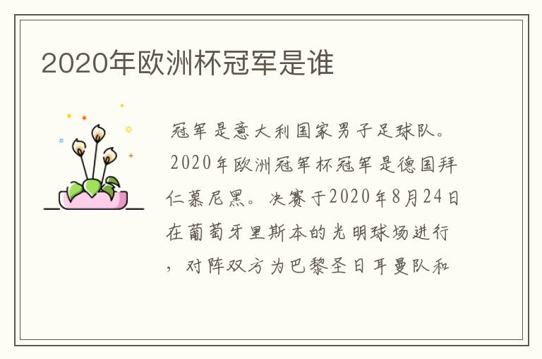 2020年欧洲杯冠军是谁