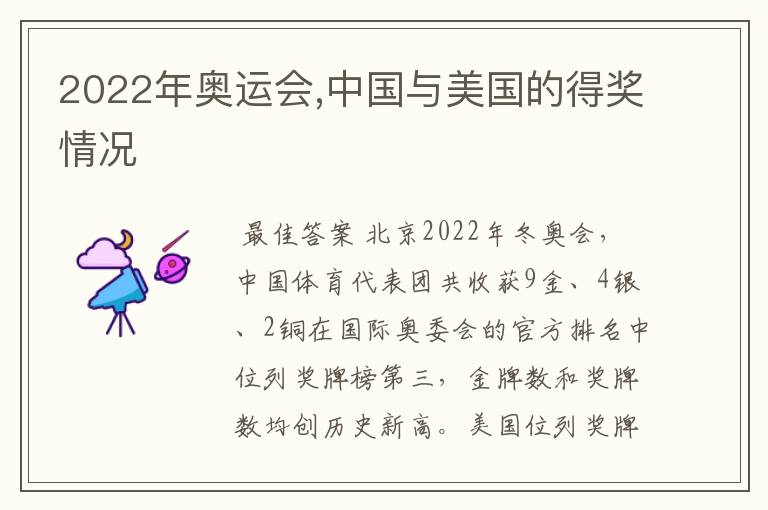 2022年奥运会,中国与美国的得奖情况