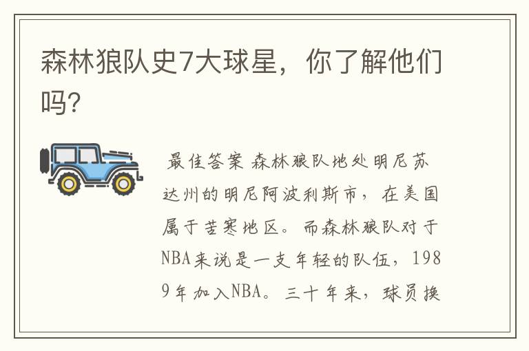 森林狼队史7大球星,你了解他们吗?