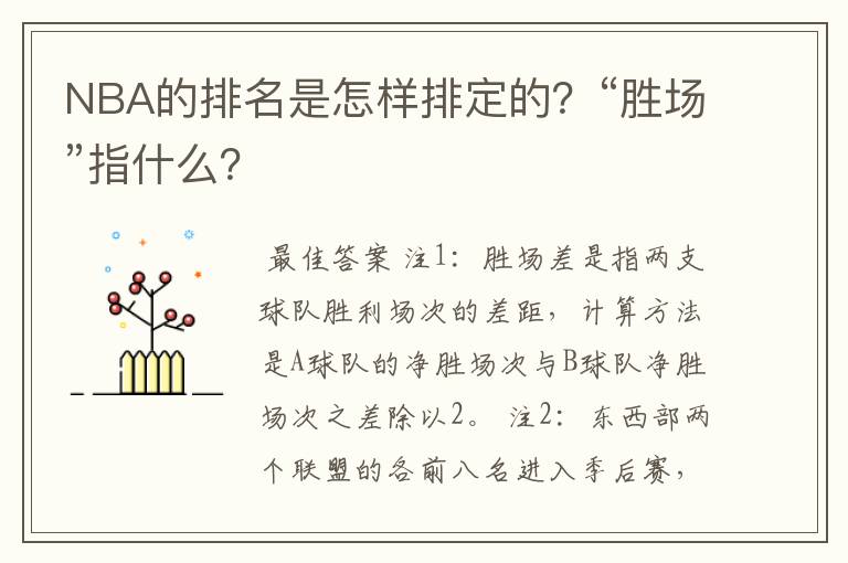 NBA的排名是怎样排定的?“胜场”指什么?