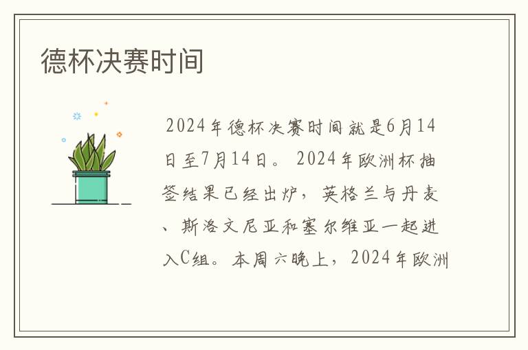 德杯决赛时间