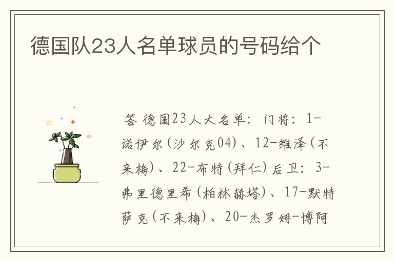德国队23人名单球员的号码给个