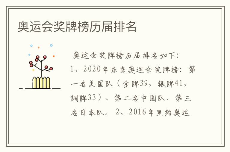 奥运会奖牌榜历届排名