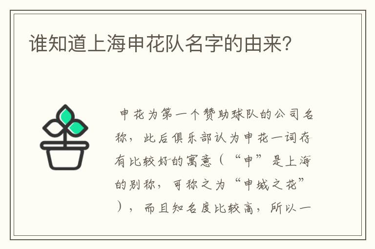 谁知道上海申花队名字的由来?